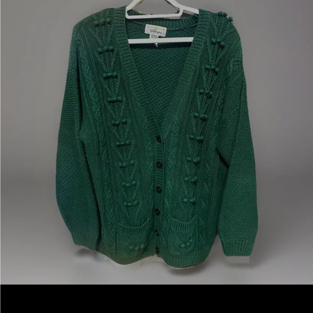 Vintage Worthington Button Oversized Chunky Cardigan green Large Fishermancore